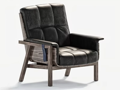 Modern Black Leather Leisure Chair With Wooden Frame Padded Back And Seat Contemporary Design 3d model
