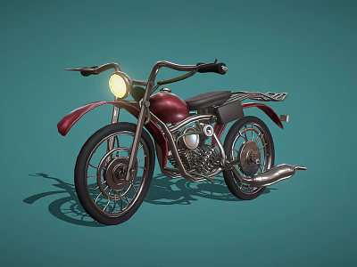 Red Motorcycle With Headlight Black Seat Silver Engine And Exhaust Pipe 3d model