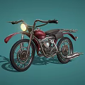 Red Motorcycle With Headlight Black Seat Silver Engine And Exhaust Pipe 3d model