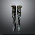 Silver Armor Boots Featuring Intricate Golden Decorations And Shiny Metallic Design
