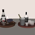 Red wine and white wine grape tray decoration combination 3d model