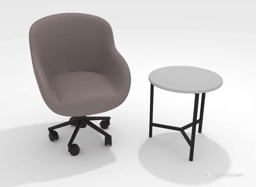 Gray Wheeled Accent Chair And Round Side Table With White Top Black Frame 3d model 