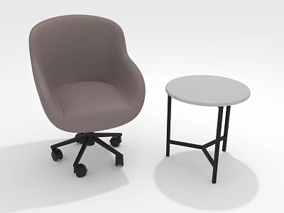 Gray Wheeled Accent Chair And Round Side Table With White Top Black Frame 3d model