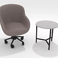 Gray Wheeled Accent Chair And Round Side Table With White Top Black Frame