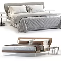 Modern Double Bed With Gray Quilt Brown Headboard Pillows And Side Tables 3d model