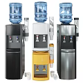 Modern Water Dispensers In Black White Yellow Silver With Blue Bottles And Water Taps