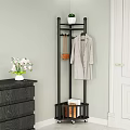 Black Corner Shelf With Coat Rack Hooks And Storage For Hallway Organization 3d model