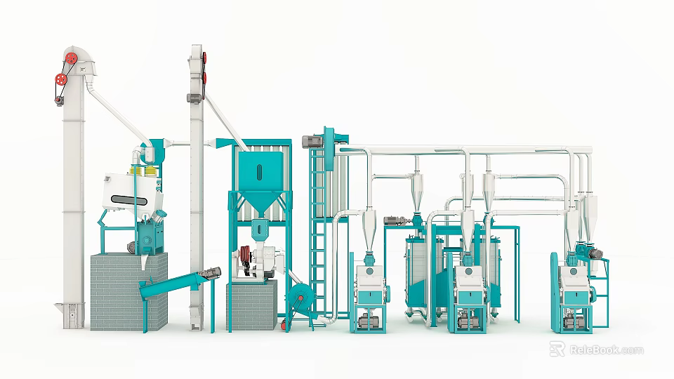 Agricultural Grain Processing Equipment Production Line With Machinery And Conveyor Systems 3d model 