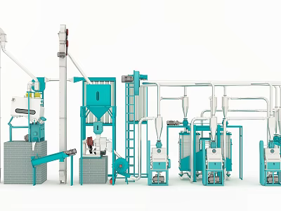 Agricultural Grain Processing Equipment Production Line With Machinery And Conveyor Systems 3d model