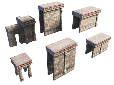 Ancient Stone Architectural Scene Components With Various Shapes And Brick Trim Details 3d model