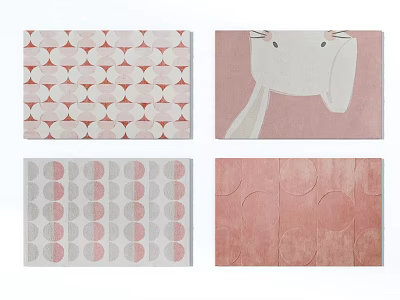 Modern Square Rugs With Circular Patterns And Pink Gray Red Designs 3d model