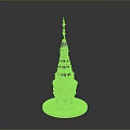 Intricate Carved Sculpture Tower Like Structure With Elephants At Base And Marble Pedestal