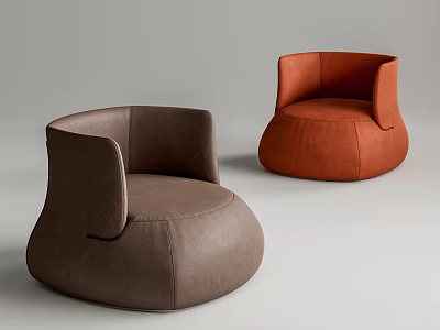Modern Single Sofa in Brown and Orange Colors with Rounded Shape and Armrests 3d model