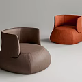 Modern Single Sofa in Brown and Orange Colors with Rounded Shape and Armrests