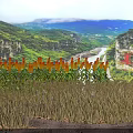Traditional Brewing Scene With Workers Using Pottery Jars Against Lush Mountain Landscape