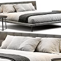 Modern Double Bed with Upholstered Headboard White Pillows and Side Nightstand 3d model