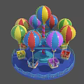 Colorful Rotating Amusement Ride With Hot Air Balloon Shaped Cabins And Blue Base