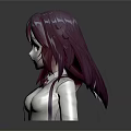 Anime Style 3D Character Model With Purple Long Hair White Shirt And Bow Tie