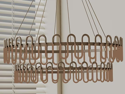 Stylish Brown Metallic Chandelier for Interior Decoration With Multiple Circular Layers and Window Blinds 3d model
