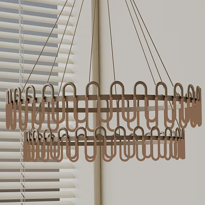 Stylish Brown Metallic Chandelier for Interior Decoration With Multiple Circular Layers and Window Blinds 3d model