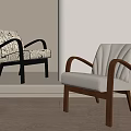 Contemporary Leisure Chairs With Patterned Fabric And White Padded Seats Wooden Arms