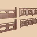 Brown Wooden Railings With Various Hollowed out Designs And Multiple Sections