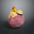 Fresh Ripe Mangosteen With Purple Red Skin And Green Leaves On Top