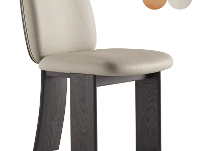 Elegant Modern Single Chair Featuring Light Upholstered Seat Dark Wooden Legs And Curved Back 3d model