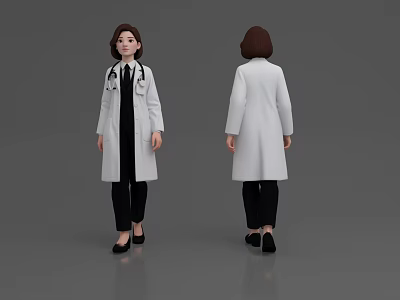 Woman Doctor in White Coat With Stethoscope Front and Back View 3d model
