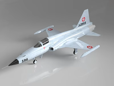 Silver Gray Fighter Jet Model With Red Cross Symbols J-3059 196 Numbers Landing Gear 3d model