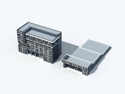 Modern Office Buildings With Contemporary Glass Windows And Flat Roof Design 3d model