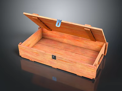 Wooden Storage Box With Open Lid And Empty Rectangular Interior 3d model