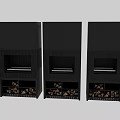 Modern Black Fireplace Design With Vertical Stripes And Wood Logs Storage