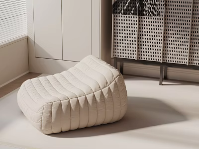 Beige Upholstered Leisure Chair With Striped Stitching In Modern Indoor Space 3d model