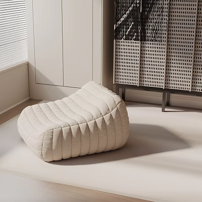 Beige Upholstered Leisure Chair With Striped Stitching In Modern Indoor Space 3d model