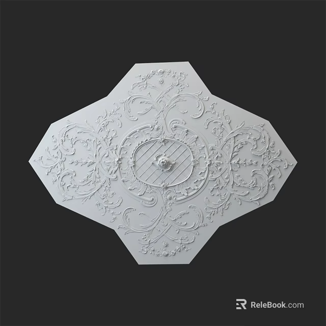 Elegant Carved Octagonal Decorative Panel Featuring Intricate Scrollwork And Central Circular Motif 3d model 