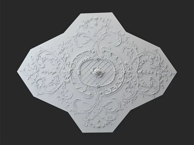 Elegant Carved Octagonal Decorative Panel Featuring Intricate Scrollwork And Central Circular Motif 3d model