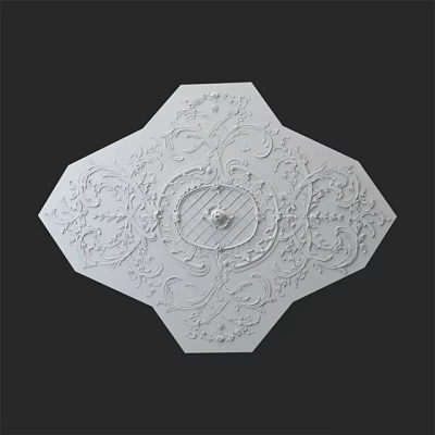 Elegant Carved Octagonal Decorative Panel Featuring Intricate Scrollwork And Central Circular Motif 3d model