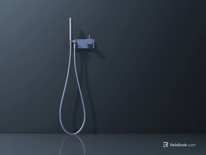 Modern Handheld Shower Head with Flexible Hose Mounted on Dark Wall in Sleek Design 3d model 