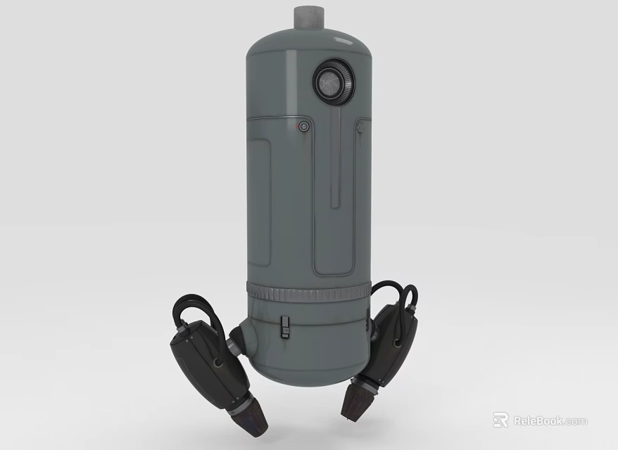 Building Industrial Gray Cylindrical Equipment with Black Base Supports and Top Lid Component 3d model 