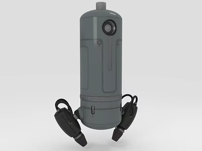Building Industrial Gray Cylindrical Equipment with Black Base Supports and Top Lid Component 3d model