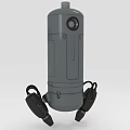 Building Industrial Gray Cylindrical Equipment with Black Base Supports and Top Lid Component