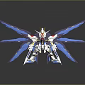 Gundam Model Figure With Blue Purple Wings White Body And Red Yellow Details