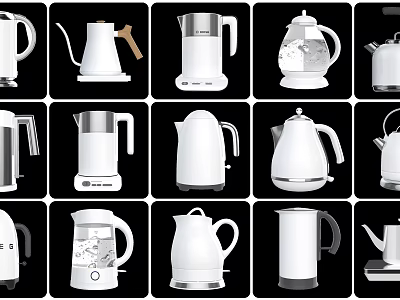 Modern Electric Kettles In Different Styles With Various Designs For Kitchen Appliances 3d model