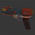 Futuristic Sci Fi Pistol With Blue Red Yellow Accents Green Sight Light And Black Grip
