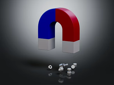Red And Blue Horseshoe Magnet Decorative Ornament Set With Gray Base And Metal Screws 3d model