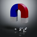 Red And Blue Horseshoe Magnet Decorative Ornament Set With Gray Base And Metal Screws