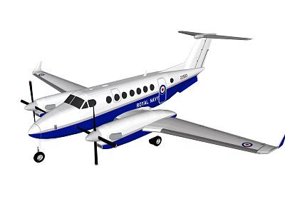 Blue And White Twin Propeller Passenger Plane With Round Windows And Tail Fin 3d model