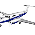 Blue And White Twin Propeller Passenger Plane With Round Windows And Tail Fin