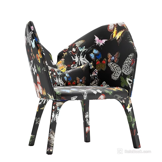 Colorful Butterfly Pattern Single Accent Chair With Modern Armrest And Artistic Design 3d model 